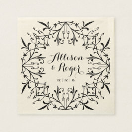 Guardanapo De Papel Casamento vintage Rico negro e cru
