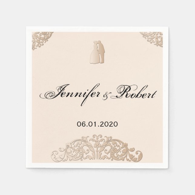 Guardanapo De Papel Casamento vitoriano Dourado de Filigree (Frente)