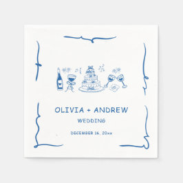 Guardanapo De Papel Casamento Whimsical Desenhado com Mão Azul