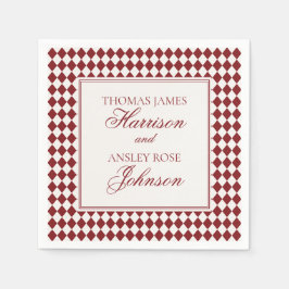 Guardanapo De Papel Casamento Xadrez Harlequim Merlot Vermelho
