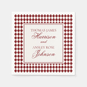 Guardanapo De Papel Casamento Xadrez Harlequim Merlot Vermelho