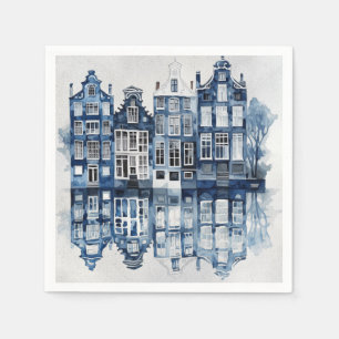 Guardanapo De Papel Casas tradicionais do estilo Delft azul e branco