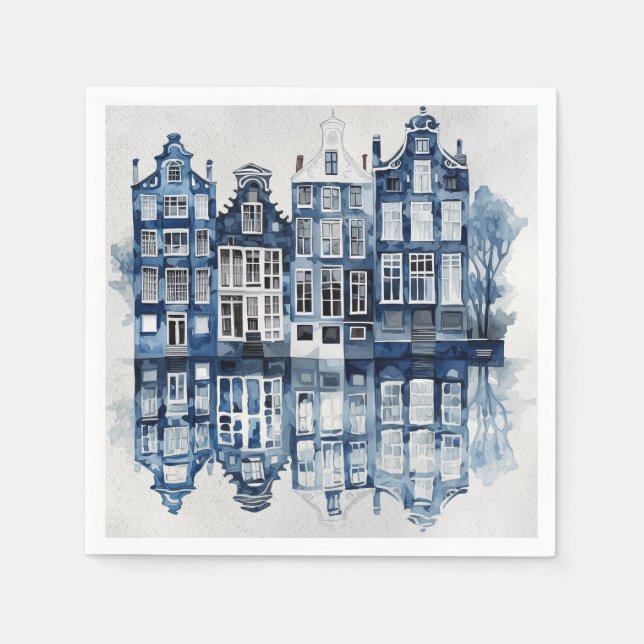 Guardanapo De Papel Casas tradicionais do estilo Delft azul e branco (Frente)