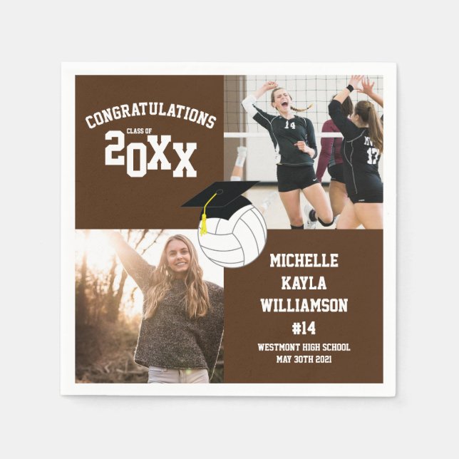 Guardanapo De Papel Castanho de Graduação de Voleibol (Frente)