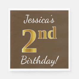 Guardanapo De Papel Castanho, Falso segundo aniversário Dourado + Nome