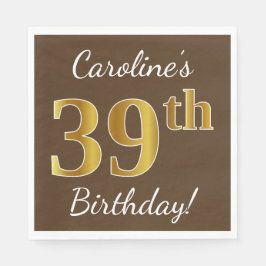 Guardanapo De Papel Castanho, Faux Dourado 39º Aniversário + Nome Pers