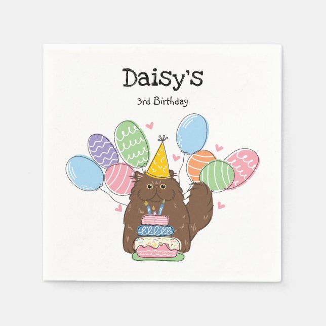 Guardanapo De Papel Castanho Persa Gato Palha Cabelo Aniversário Papag (Frente)