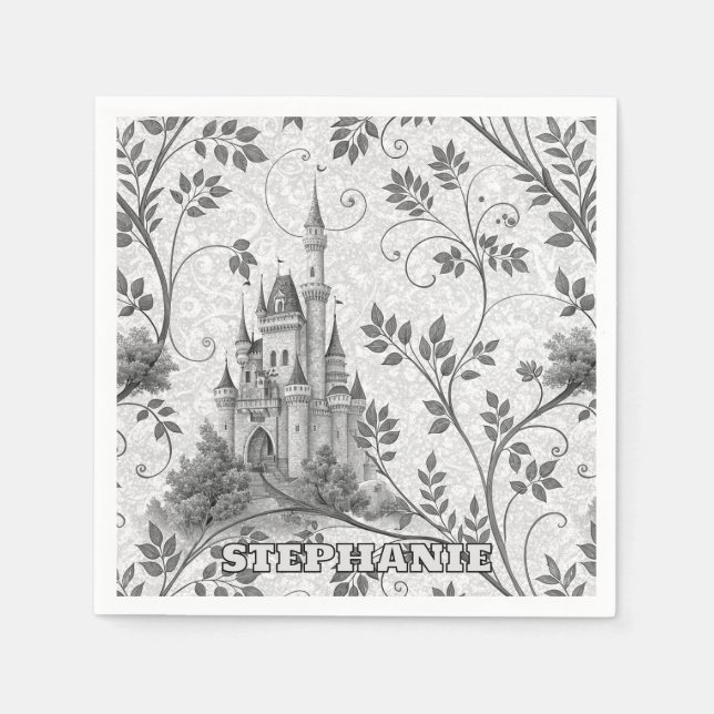 Guardanapo De Papel Castelo de Fairytale em Escala de Cinza com Fronte (Frente)