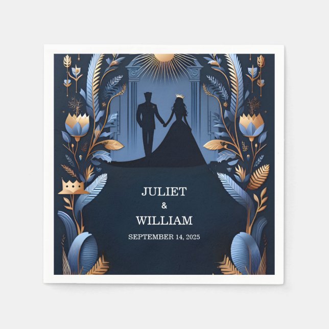 Guardanapo De Papel Castelo Luxury Fuchsia Crown Casamento Real Azul (Frente)