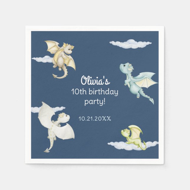 Guardanapo De Papel Castelo Mágico Dragões Cute Crianças Azul Aniversá (Frente)