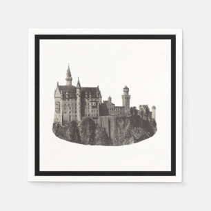 Guardanapo De Papel Castelo Neuschwanstein de Arte Histórica Negra e B
