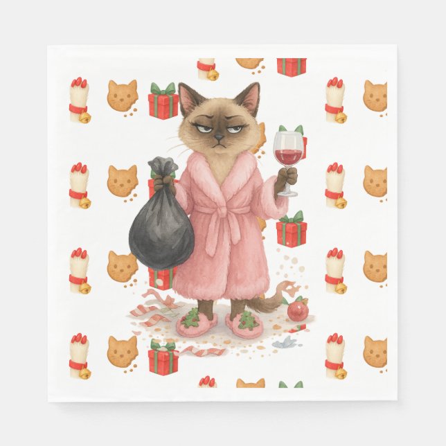 Guardanapo De Papel Cat Christmas themed for Siamese Cat Lovers (Frente)