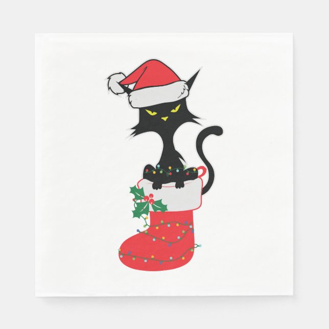 Guardanapo De Papel Cat Chritmas Santa Hat (Frente)