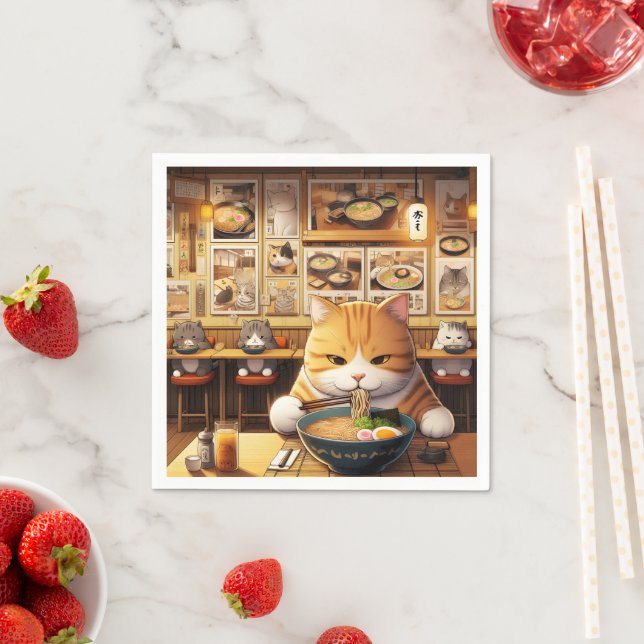 Guardanapo De Papel Cat Eating Ramen v1 (Insitu)