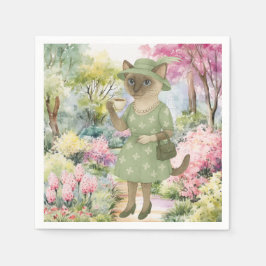 Guardanapo De Papel Cat está tomando chá da tarde no jardim inglês