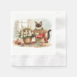 Guardanapo De Papel Cat is arranging Christmas Flowers