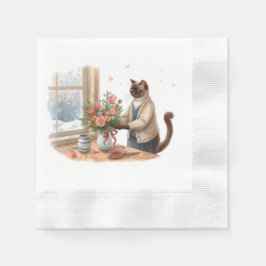 Guardanapo De Papel Cat is arranging Christmas Flowers