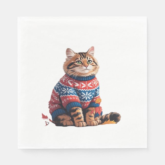 Guardanapo De Papel Cat Leaf Fall Olá Autumn Funny Cat Kitten Lover (Frente)