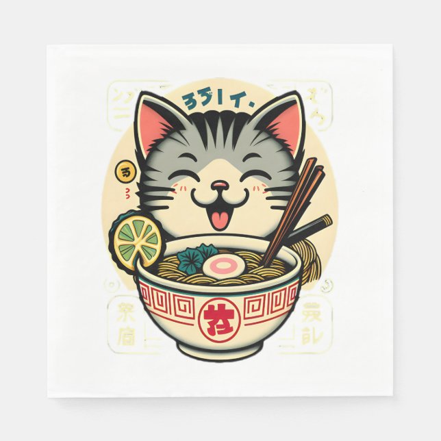 Guardanapo De Papel Cat Noodle Japonês Anime ga Kawaii Cat (Frente)