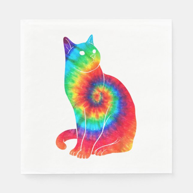 Guardanapo De Papel Cat Ocean Tie Dye Rainbow Hippie (Frente)