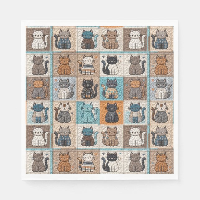 Guardanapo De Papel Cat Quilt Design (Frente)