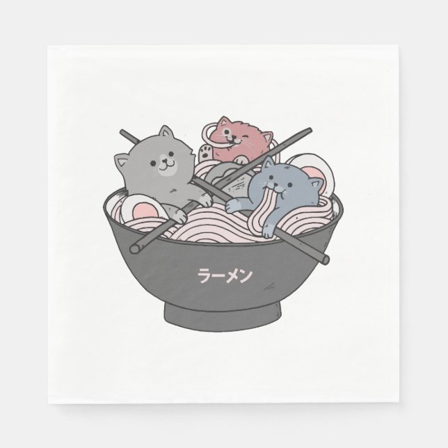 Guardanapo De Papel Cat Ramen Kawaii (Frente)