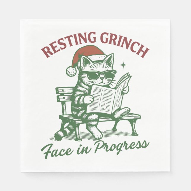 Guardanapo De Papel Cat Resting Grinch Face in Progress Holiday  (Frente)