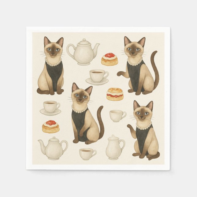 Guardanapo De Papel Cat tendo Tarde Tea Party London Inglaterra (Frente)