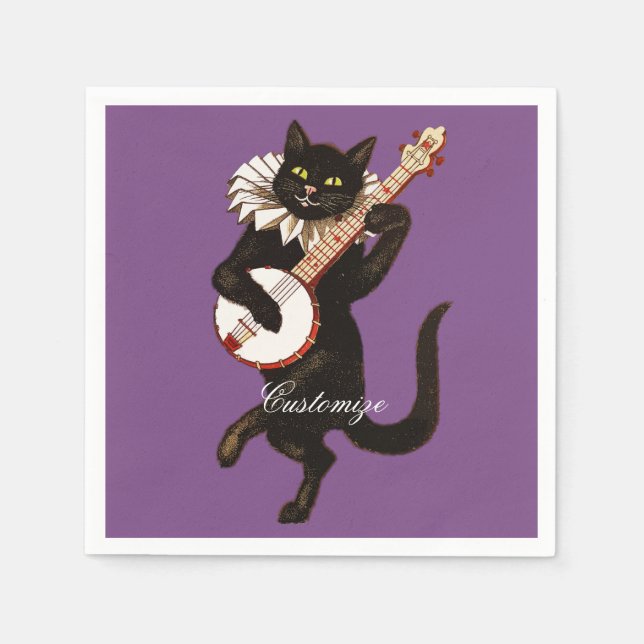 Guardanapo De Papel Cat tocando Banjo Thunder_Cove (Frente)