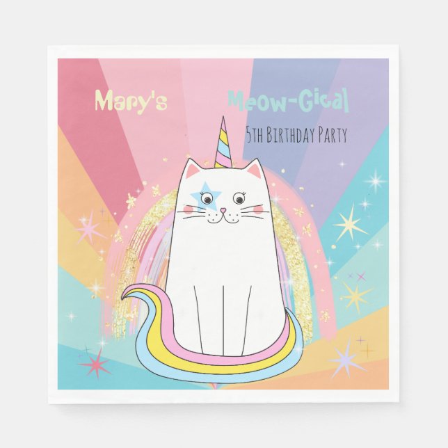 Guardanapo De Papel Caticorn Meow-Gical Birthday (Frente)