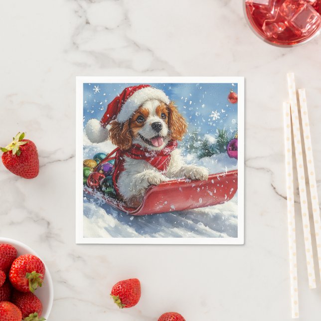 Guardanapo De Papel Cavalier King Charles Spaniel Trenó de Natal (Insitu)