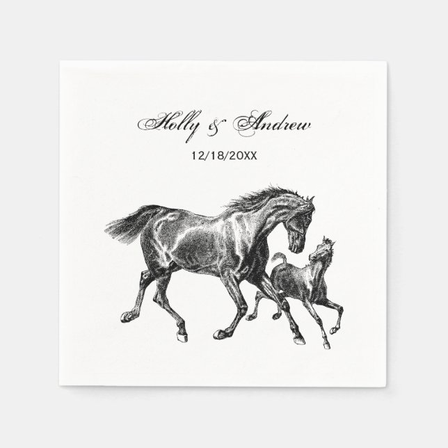 Guardanapo De Papel Cavalo Antigo Mãe Bebê Potro (Frente)