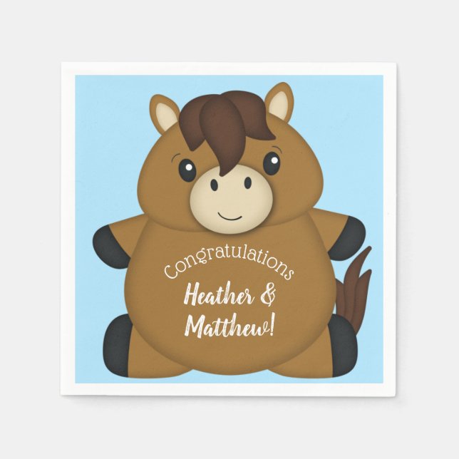 Guardanapo De Papel Cavalo Chá de fraldas Blue Boy (Frente)