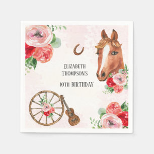 Guardanapo De Papel Cavalo de Aniversário Floral Rosa