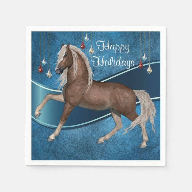 Guardanapo De Papel Cavalo De Azul Com Ornaments Felizes Feriados (Frente)