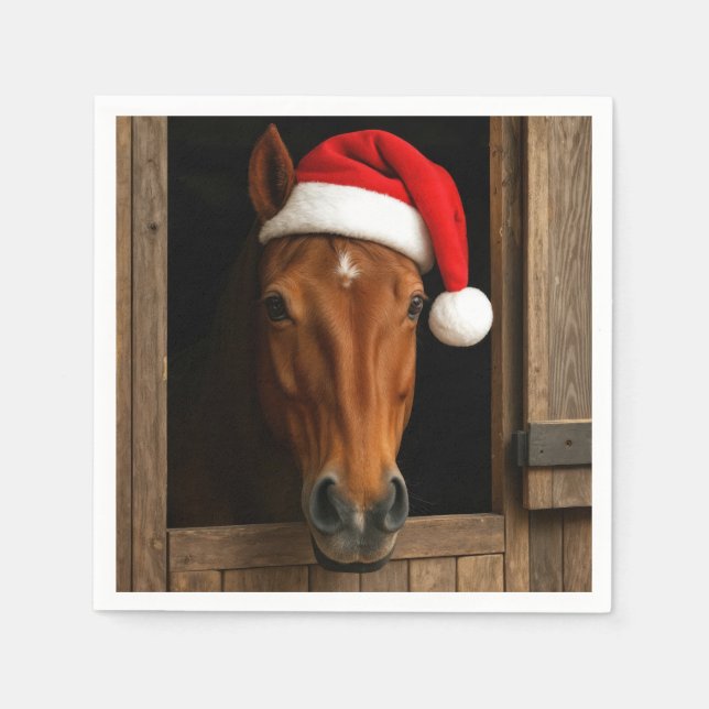Guardanapo De Papel Cavalo de Natal na Janela do Estábulo (Frente)