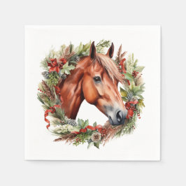 Guardanapo De Papel Cavalo de Natal Napkins - Chestnut Horse & Wreath