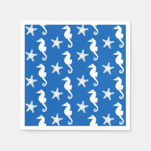 Guardanapo De Papel Cavalo-do-mar e estrela-do-mar - branco em azul-co