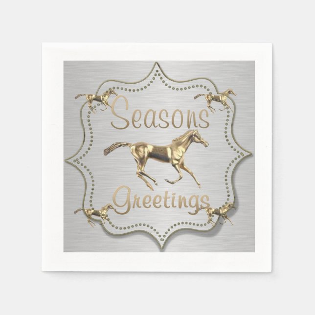 Guardanapo De Papel Cavalo Dourado Ocidental No Feriado De Prata (Frente)