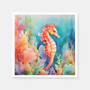 Guardanapo De Papel Cavalo-marinho gracioso em camadas de aquarela vib
