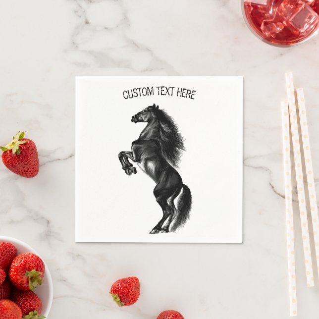 Guardanapo De Papel Cavalo Preto - Desenho - Adicione Seu Texto (Insitu)