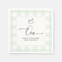 Guardanapo De Papel Cavalo Rocco primeiro aniversario Gingham Verde Na