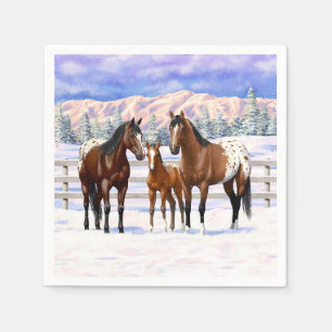 Guardanapo De Papel Cavalos Appaloosa De Baía Castanha Em Neve