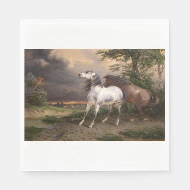 Guardanapo De Papel Cavalos Assustados pela Tempestade (por Carle Vern (Frente)