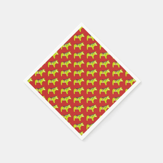 Guardanapo De Papel Cavalos de Férias Vermelhas e Verdes (Canto)