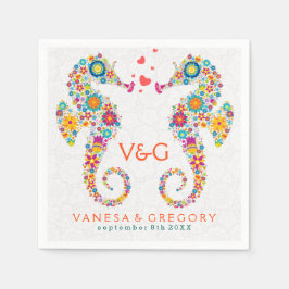 Guardanapo De Papel Cavalos do Mar Floral Retro Coloridos