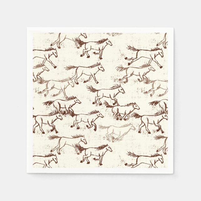 Guardanapo De Papel Cavalos Selvagens Marrom e Ivory Napkins (Frente)
