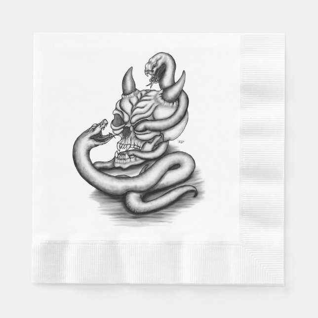 Guardanapo De Papel Caveira - Cabeça Diabo com Cobra (Frente)