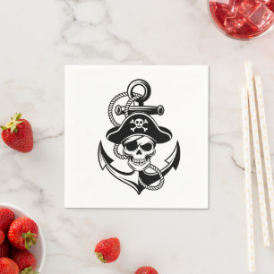 Guardanapo De Papel Caveira e Âncora de Pirata Negrito - Design náutic