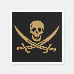 Guardanapo De Papel Caveira e Cutelo do Pirata Calico Jack em Ouro Ast